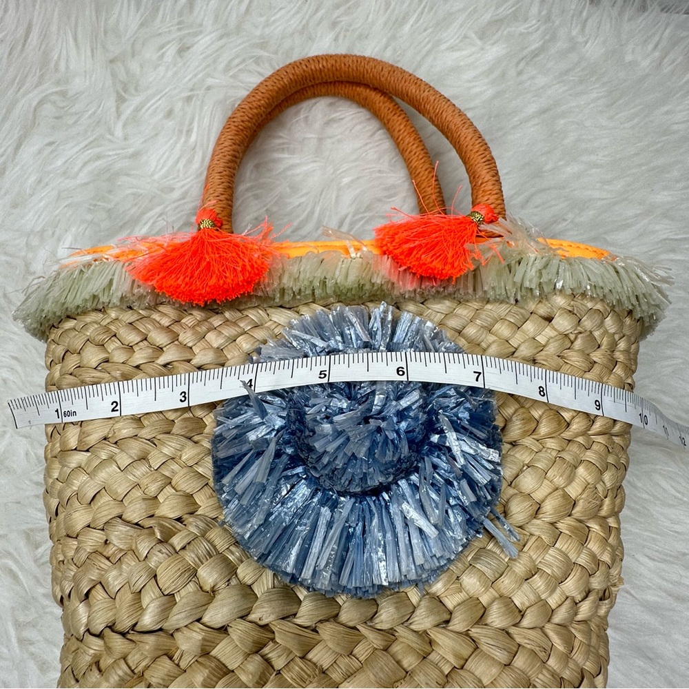 MILLY Pom-Pom Small Straw Tote Bag - Picture 9 of 11